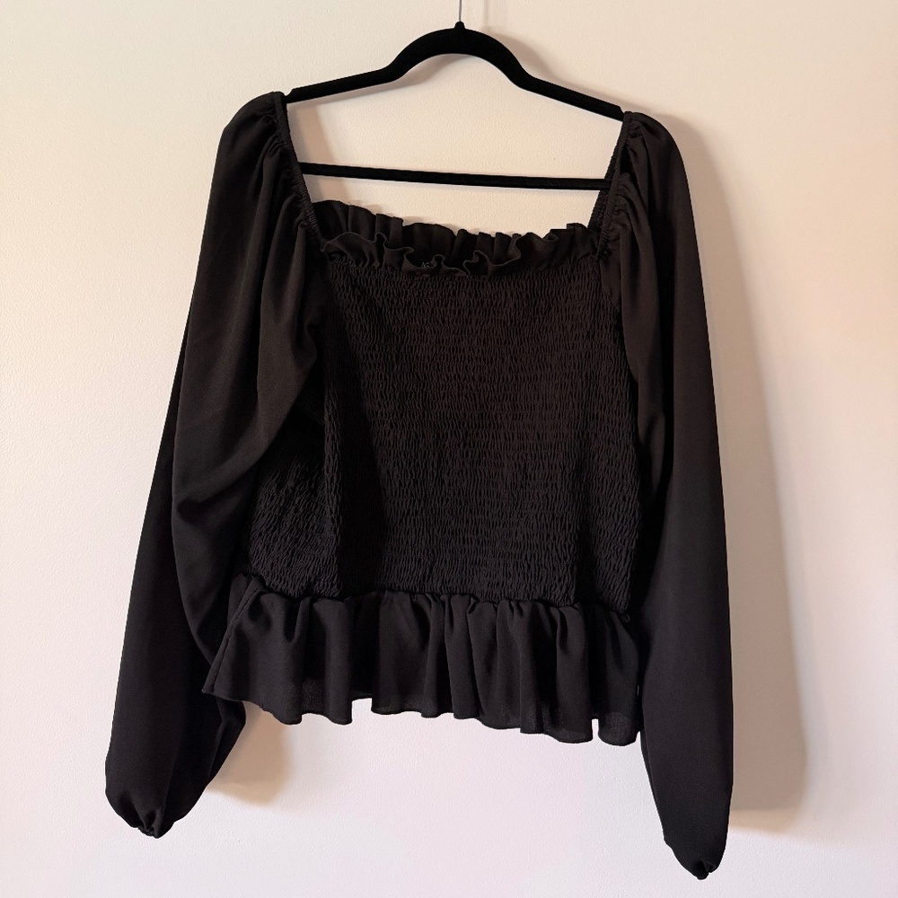 Nastygal Smocked Square Neck Long Sleeve